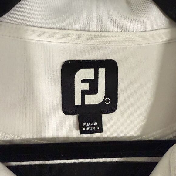 FootJoy Polo Men's Large White Blue Striped Short Sleeve Collared Stains - Picture 4 of 13